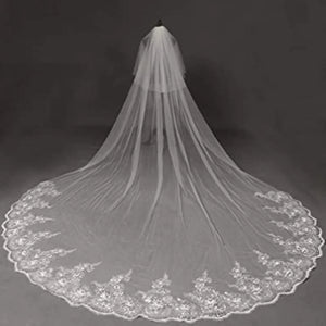 Women's Polyester Applique Edge Two-Layer Embroidery Bridal Veils