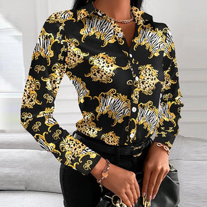 Women's Polyester Turn-Down Collar Long Sleeve Casual Wear Blouse