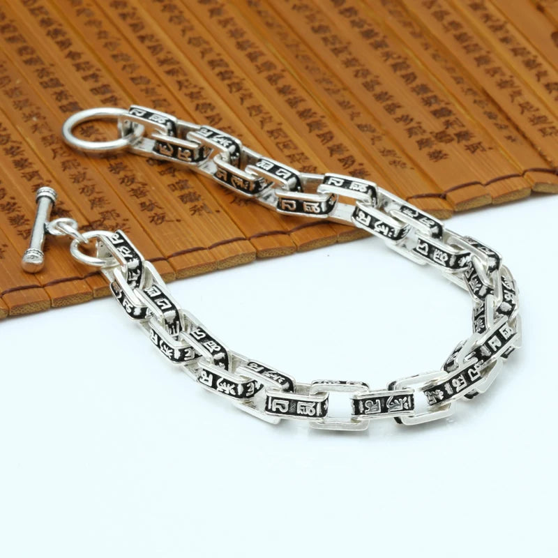 Men's 925 Sterling Silver Geometric Pattern Chain Type Bracelet