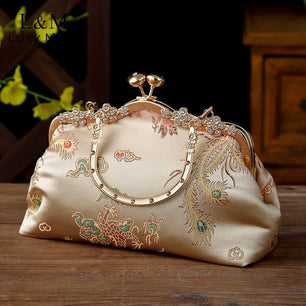 Women's Silk Hasp Closure Embroidery Pattern Vintage Handbag