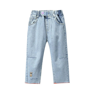 Kid's Cotton Mid Elastic Waist Closure Casual Wear Denim Pants