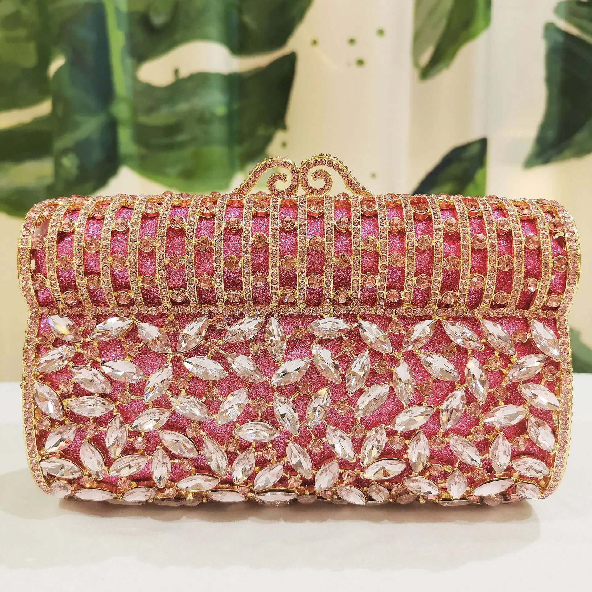 Women's Metallic Hasp Closure Rhinestone Pattern Wedding Clutch