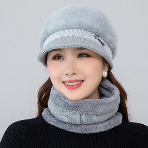 Women's Rabbit Fur Solid Pattern Casual Wear Winter Beanies Cap