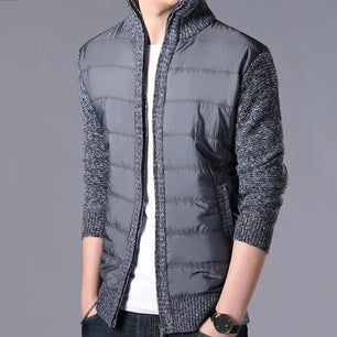 Men's Cotton Stand Collar Long Sleeves Solid Pattern Jacket