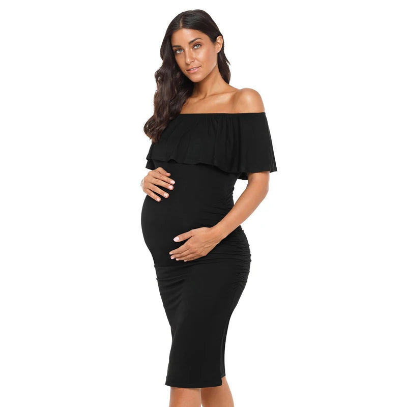 Women’s Cotton Square-Neck Short Sleeves Solid Maternity Dress