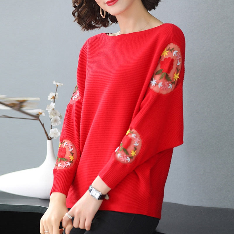 Women's O-Neck Polyester Full Sleeves Knitted Pullovers Sweater