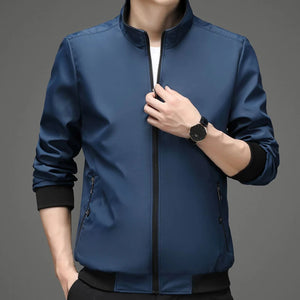 Men's Polyester Stand Collar Long Sleeves Solid Pattern Jacket