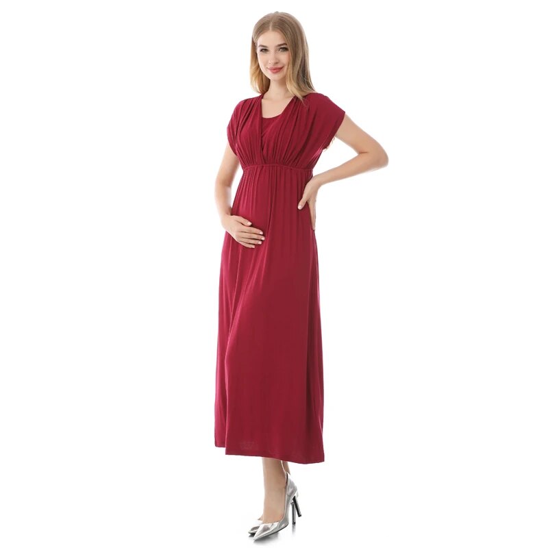 Women's Spandex V-Neck Short Sleeve Breastfeeding Maternity Dress