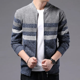 Men's Viscose V-Neck Long Sleeves Striped Pattern Casual Jacket