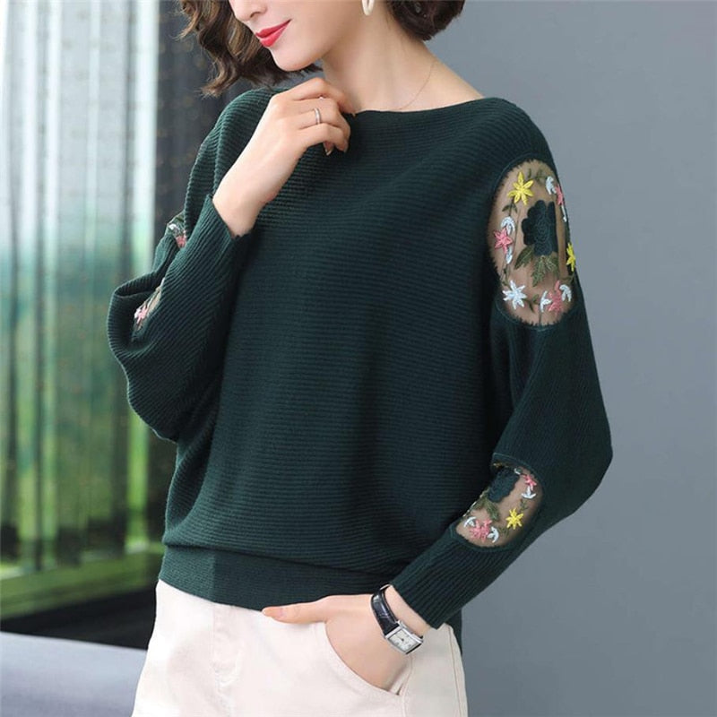 Women's O-Neck Polyester Full Sleeves Knitted Pullovers Sweater