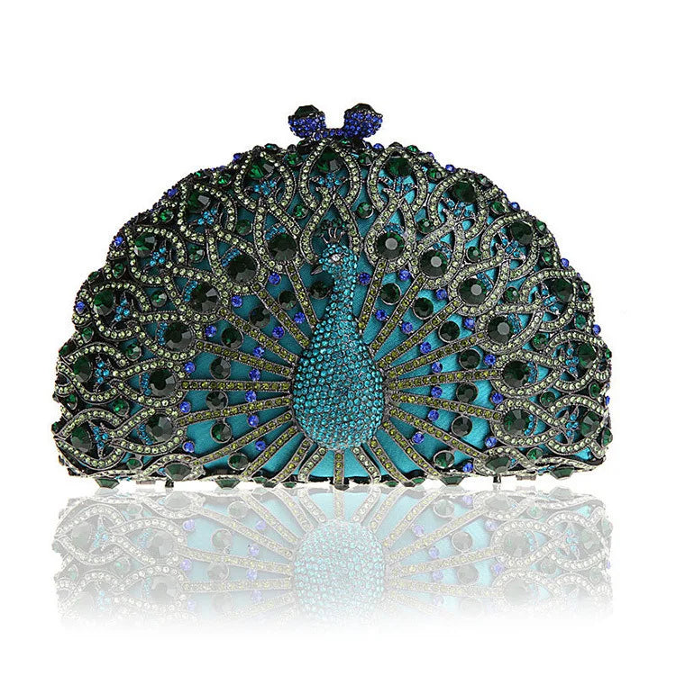 Women's Metallic Hasp Closure Peacock Pattern Wedding Clutch