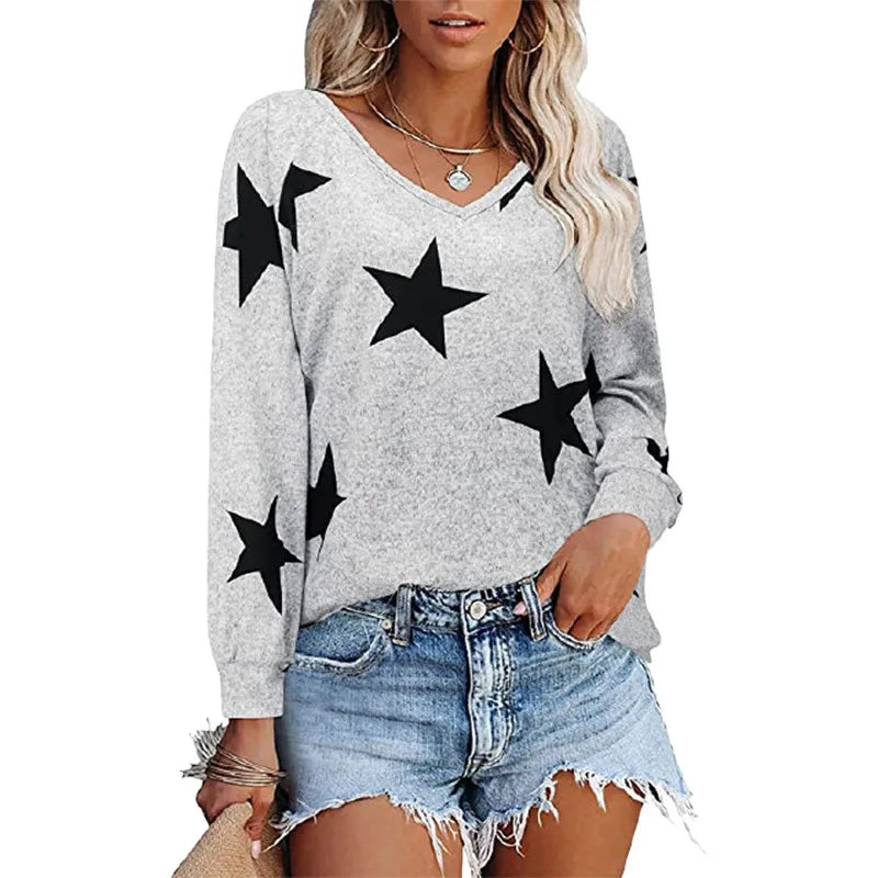 Women's Acrylic V-Neck Long Sleeve Printed Pattern Casual Tops