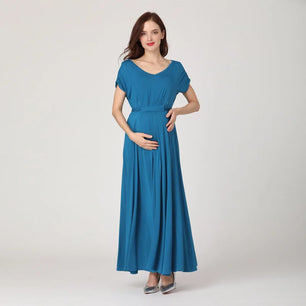 Women's Spandex V-Neck Short Sleeve Solid Pattern Maternity Dress