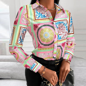 Women's Polyester Turn-Down Collar Long Sleeve Casual Wear Blouse