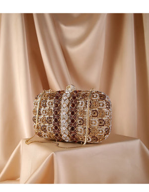 Women's Metallic Hasp Closure Rhinestone Trendy Wedding Clutch