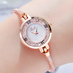 Women's Stainless Steel Round Shaped Rhinestone Quartz Watch