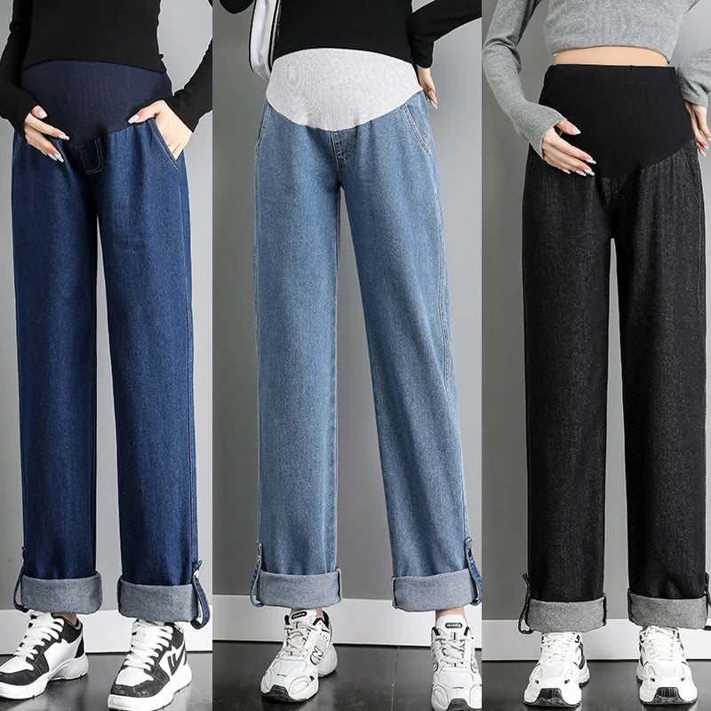 Women's Polyester High Waist Button Fly Closure Maternity Trouser