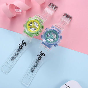 Kid's Acrylic Frame Round Shaped Waterproof Trendy Sports Watch