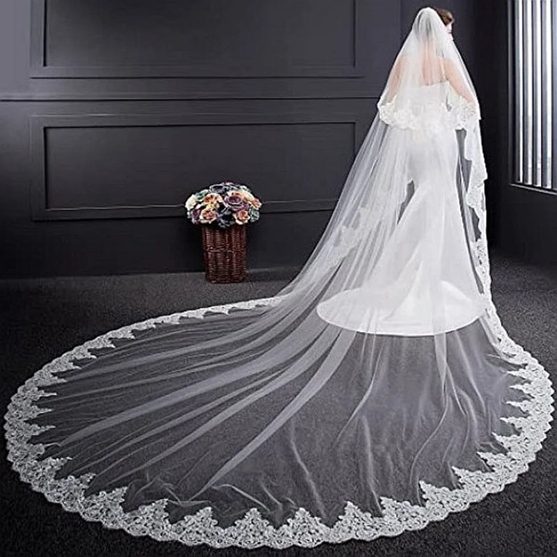 Women's Polyester Applique Edge Two-Layer Embroidery Bridal Veils