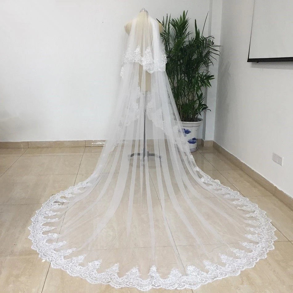 Women's Polyester Applique Edge Two-Layer Bridal Wedding Veils