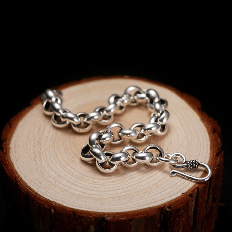 Men's 100% 925 Sterling Silver Round Pattern Trendy Bracelet