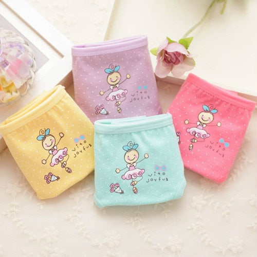 Kid's Girls 4Pcs Cotton Breathable Doll Pattern Casual Panties