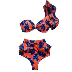 Women's Polyester One-Shoulder Bathing Sexy Swimwear Bikini Set