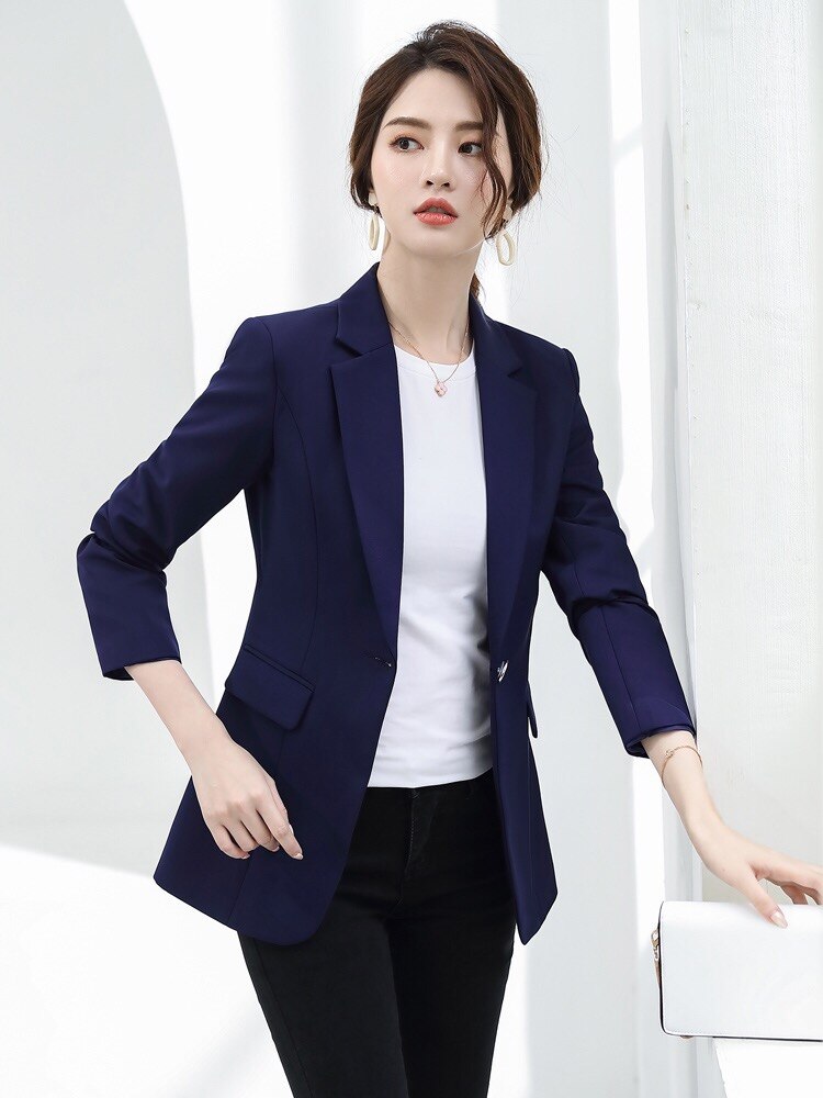 Women's Cotton Notched Collar Single Button Solid Elegant Blazers