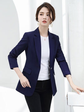 Women's Cotton Notched Collar Single Button Solid Elegant Blazers