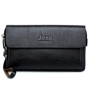 Men's Split Leather Zipper Letter Pattern Large Capacity Wallet