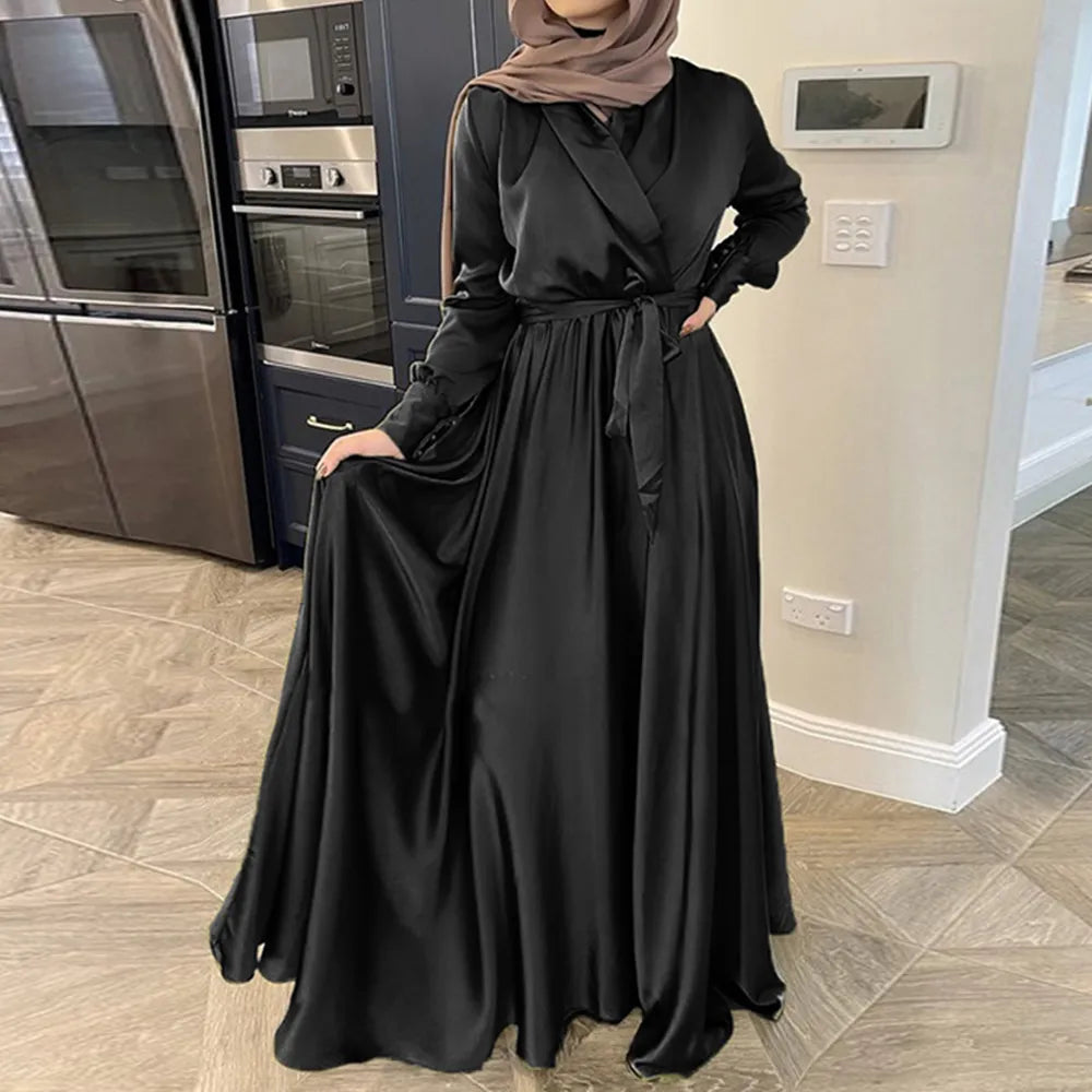 Women's Arabian Polyester Full Sleeve Pleated Casual Wear Dress