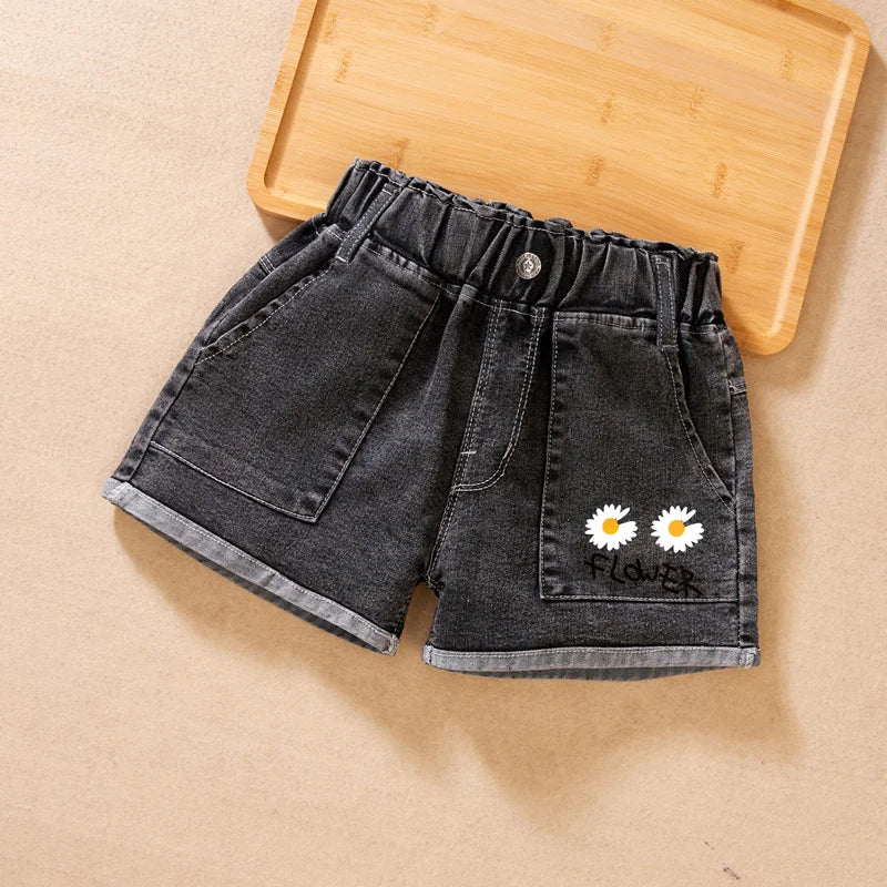 Kid's Girl Cotton Elastic Waist Closure Denim Casual Wear Shorts