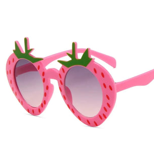 Kid's Plastic Frame Glass Lens Strawberry Shape UV400 Sunglasses