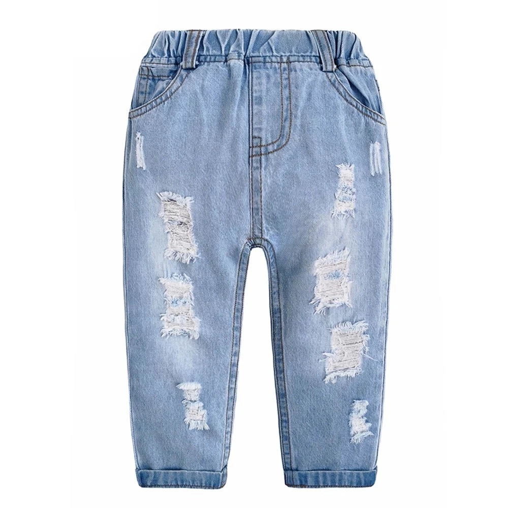 Kid's Cotton Elastic Waist Closure Denim Casual Wear Trouser