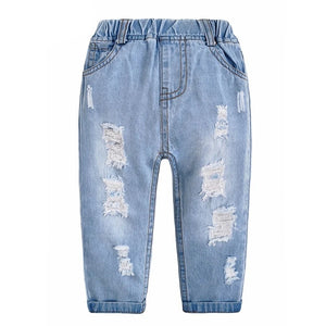 Kid's Cotton Mid Elastic Waist Closure Casual Wear Denim Pants