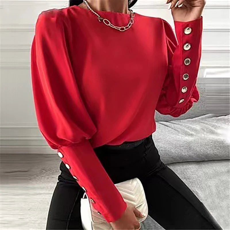 Women's Polyester O-Neck Long Sleeves Pullover Casual Wear Blouse