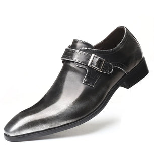 Men's Genuine Leather Pointed Toe Buckle Strap Closure Shoes