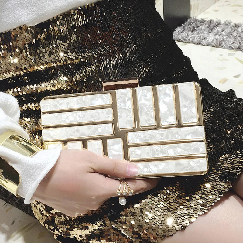 Women's PVC Hasp Closure Geometric Luxury Bridal Wedding Clutch