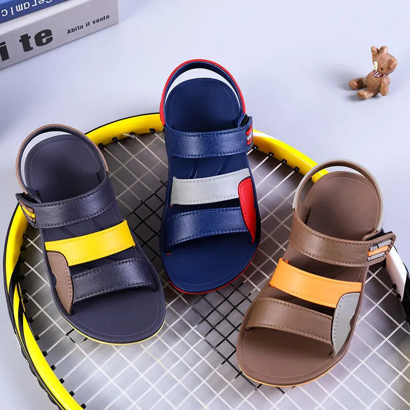 Kid's PVC Open Toe Hook Loop Closure Patchwork Casual Sandals