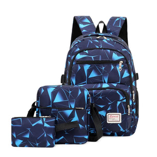 Kid's Oxford Zipper Closure Geometric Pattern School Backpack