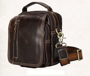 Men's Genuine Leather Zipper Closure Solid Pattern Shoulder Bag