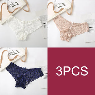 Women's 3 Pcs Spandex Low Waist Breathable Lace Pattern Panties