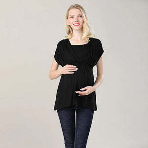 Women's Spandex V-Neck Short Sleeves Solid Maternity T-Shirt