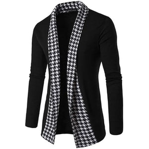 Men's Polyester Lapel Collar Long Sleeves Houndstooth Jacket