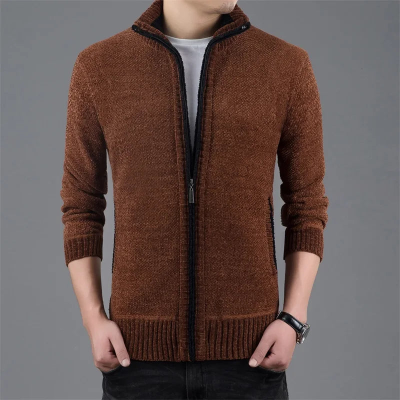 Men's Polyester Stand Collar Long Sleeves Solid Pattern Jacket