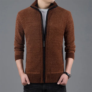 Men's Polyester Stand Collar Long Sleeves Solid Pattern Jacket