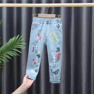 Kid's Girl Cotton Mid Waist Elastic Closure Casual Wear Pants