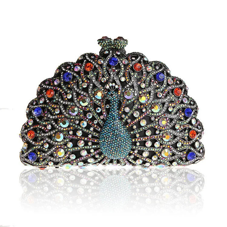 Women's Metallic Hasp Closure Peacock Pattern Wedding Clutch