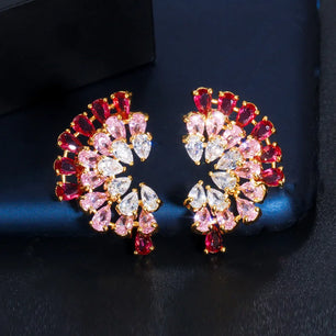 Women's Copper Cubic Zirconia Trendy Bridal Wedding Stud Earrings