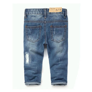 Kid's Cotton Mid Elastic Waist Closure Casual Wear Denim Pants